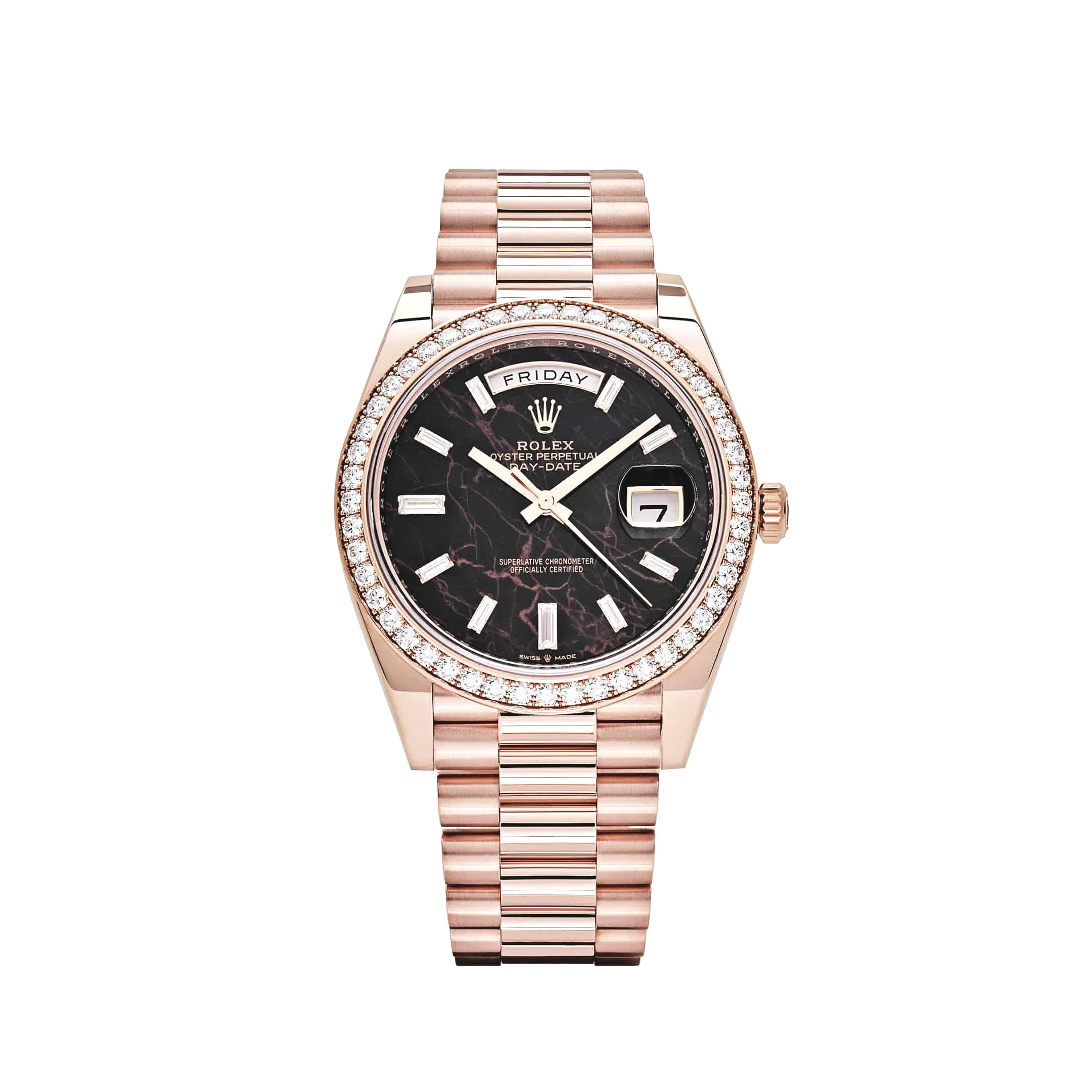 Rolex Day-Date 40 228345RBR Rose Gold Eisenkiesel Dial Diamond Bezel