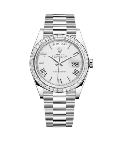 Rolex Day-Date 40 228396TBR Platinum Diamond Bezel White Dial