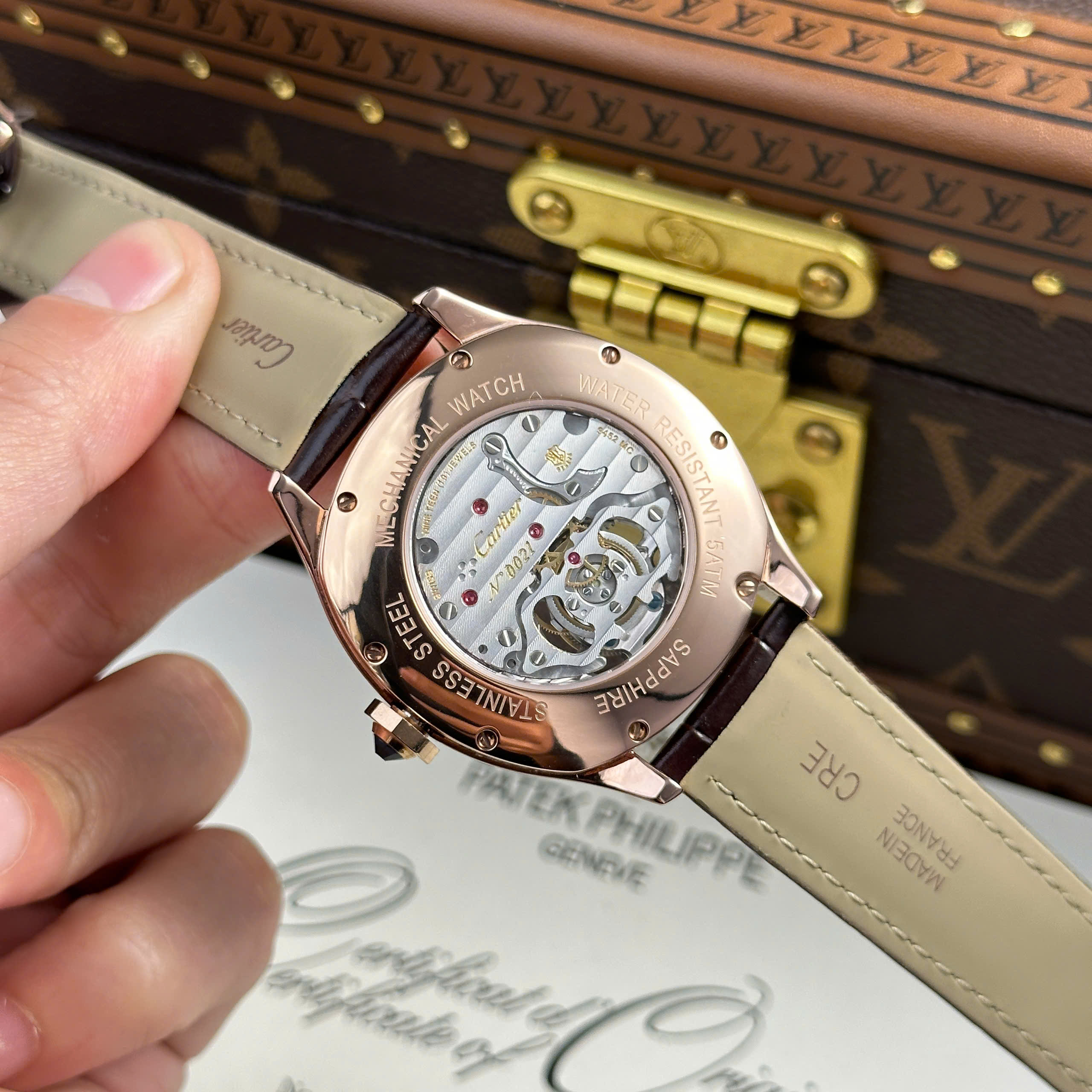 Cartier Drive Tourbillon Replica 11 Watch Guiloche Dial Brown Leather Strap 41mm - Image 10