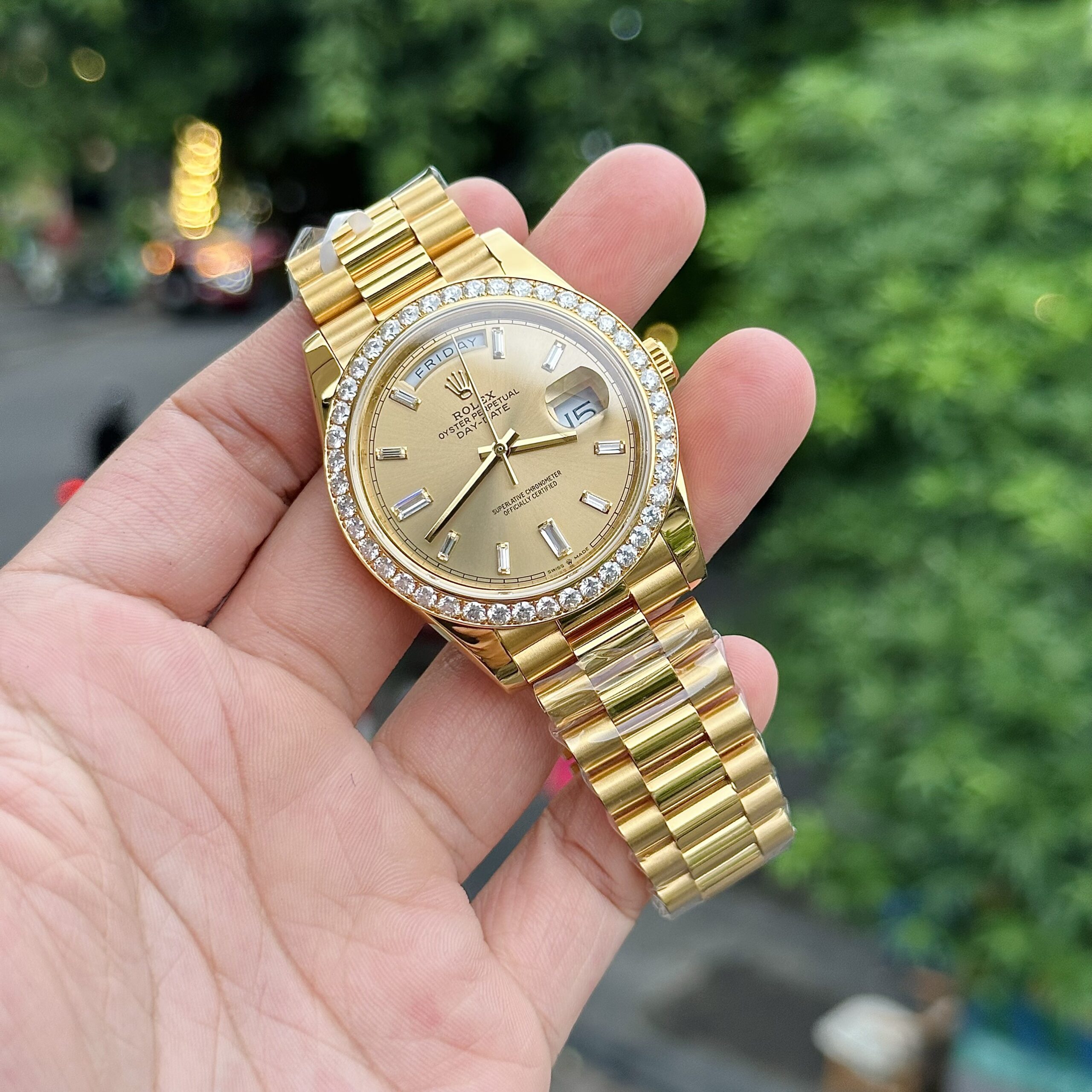 Rolex Day-Date 18K Gold Wrapped Custom Moissanite Diamonds GMF 40mm - Image 4