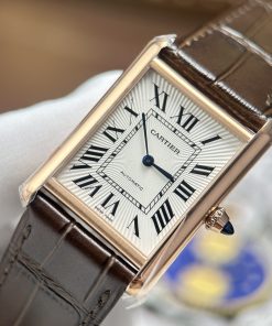Alternative view of Cartier Tank Louis with white face rose gold plated automatic mechanical movement high-end fake 27.8×38.1mm