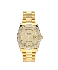 Rolex Day-Date 36 118398BR Yellow Gold Diamond Bezel Champagne Diamond Dial