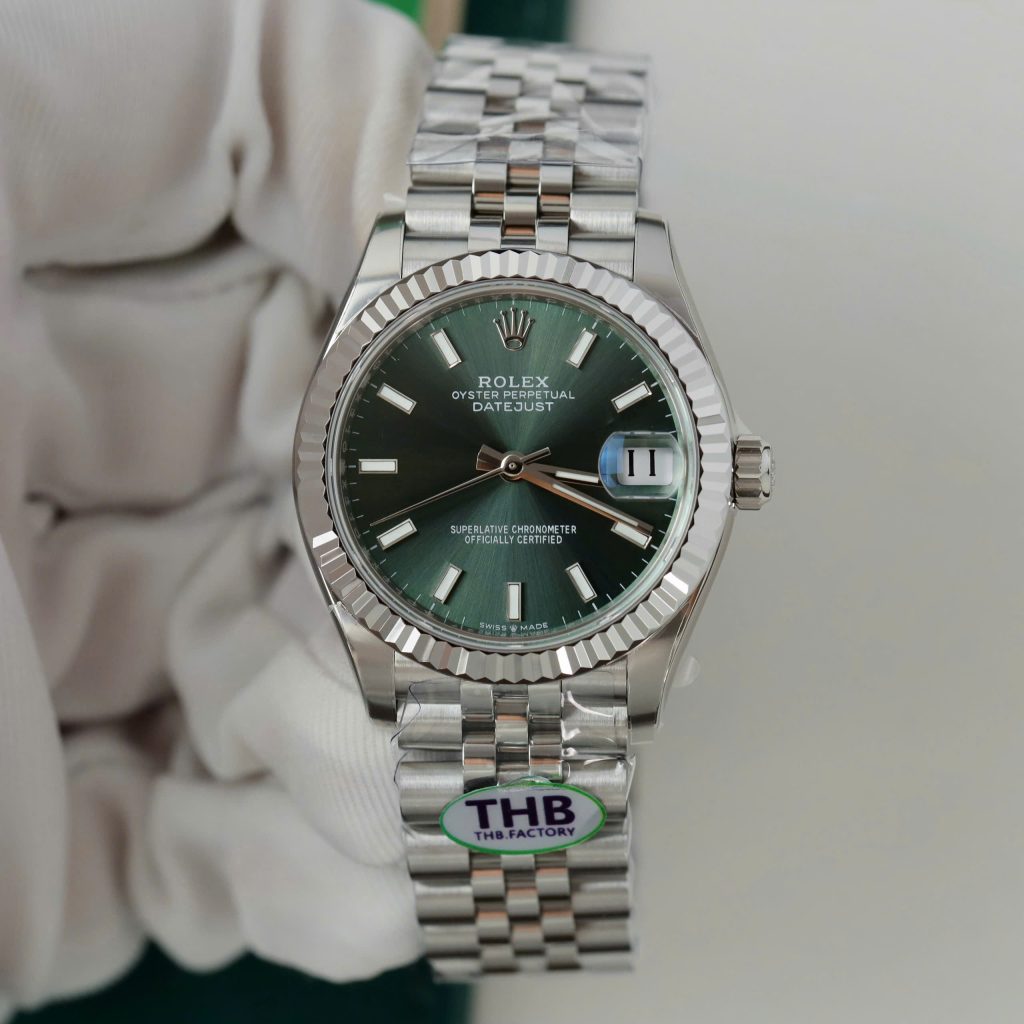 Đồng Hồ Rolex DateJust Nữ Mặt Xanh Lá Cọc Số Dạ Quang Nhà Máy THB 31mm