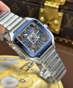 Alternative view of Cartier Santos de Cartier Replica Skeleton Demi Blue Factory MLF 39.8mm