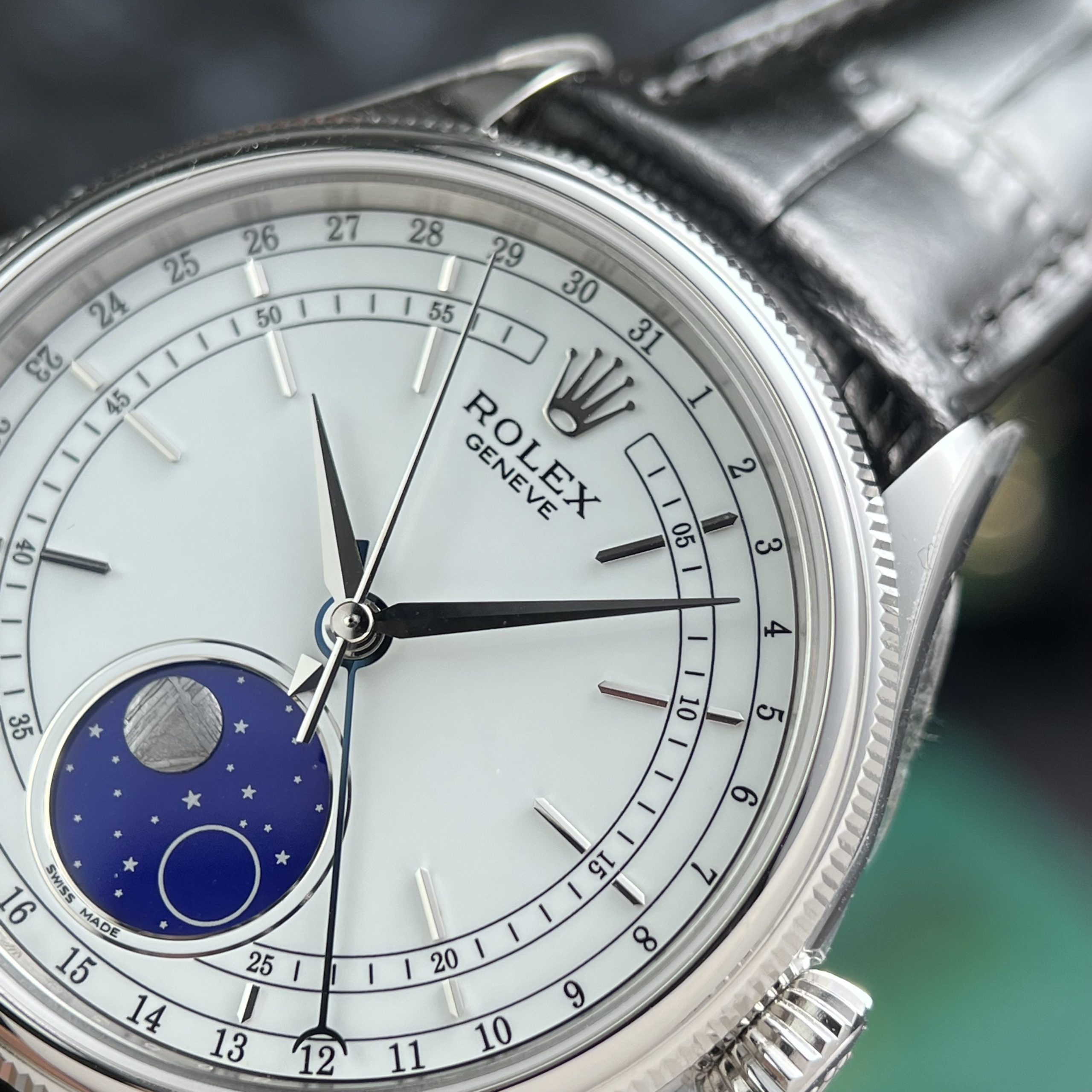 Rolex Cellini 50535 Replica Watch Sliver Leather Strap Best Quality 39mm - Image 5