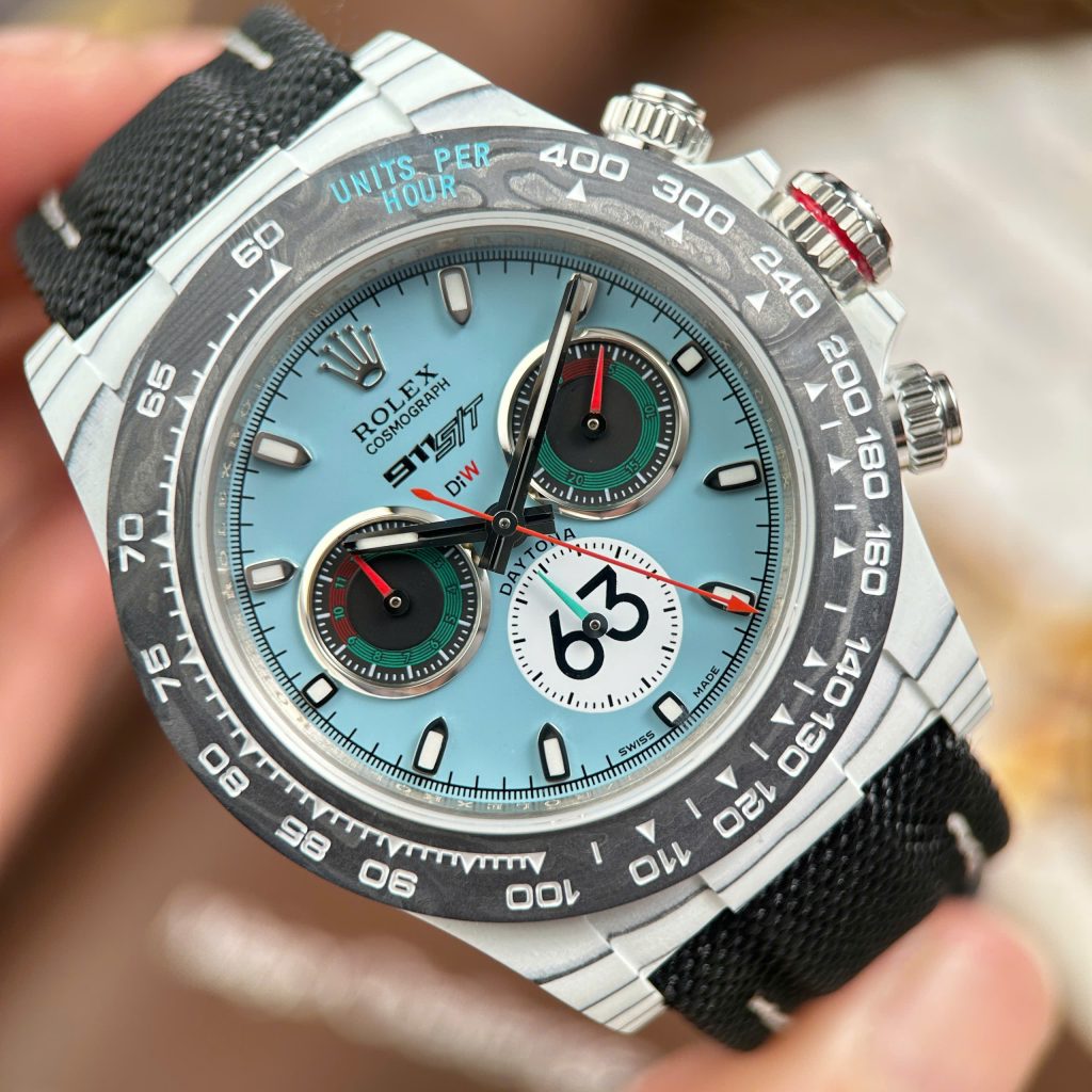 Đồng Hồ Rolex Daytona DiW Ferrari Replica 11 Mặt Tiffany Vỏ Carbon Trắng 40mm