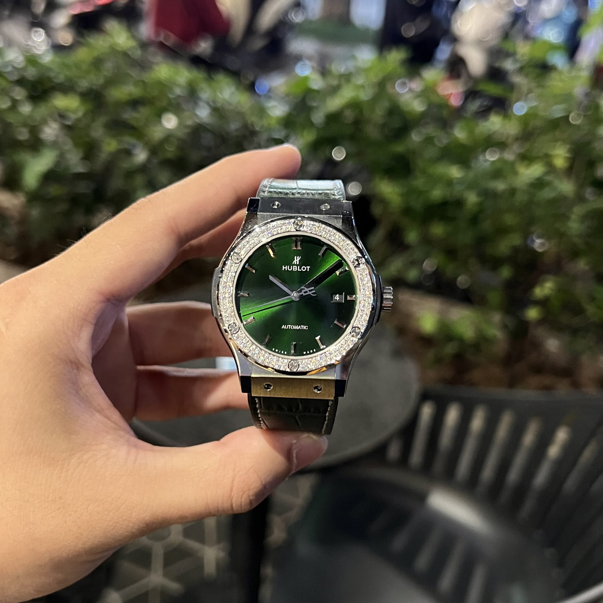 Hublot Classic Fusion Titanium Custom Diamonds Moissanite Green Dial 42mm