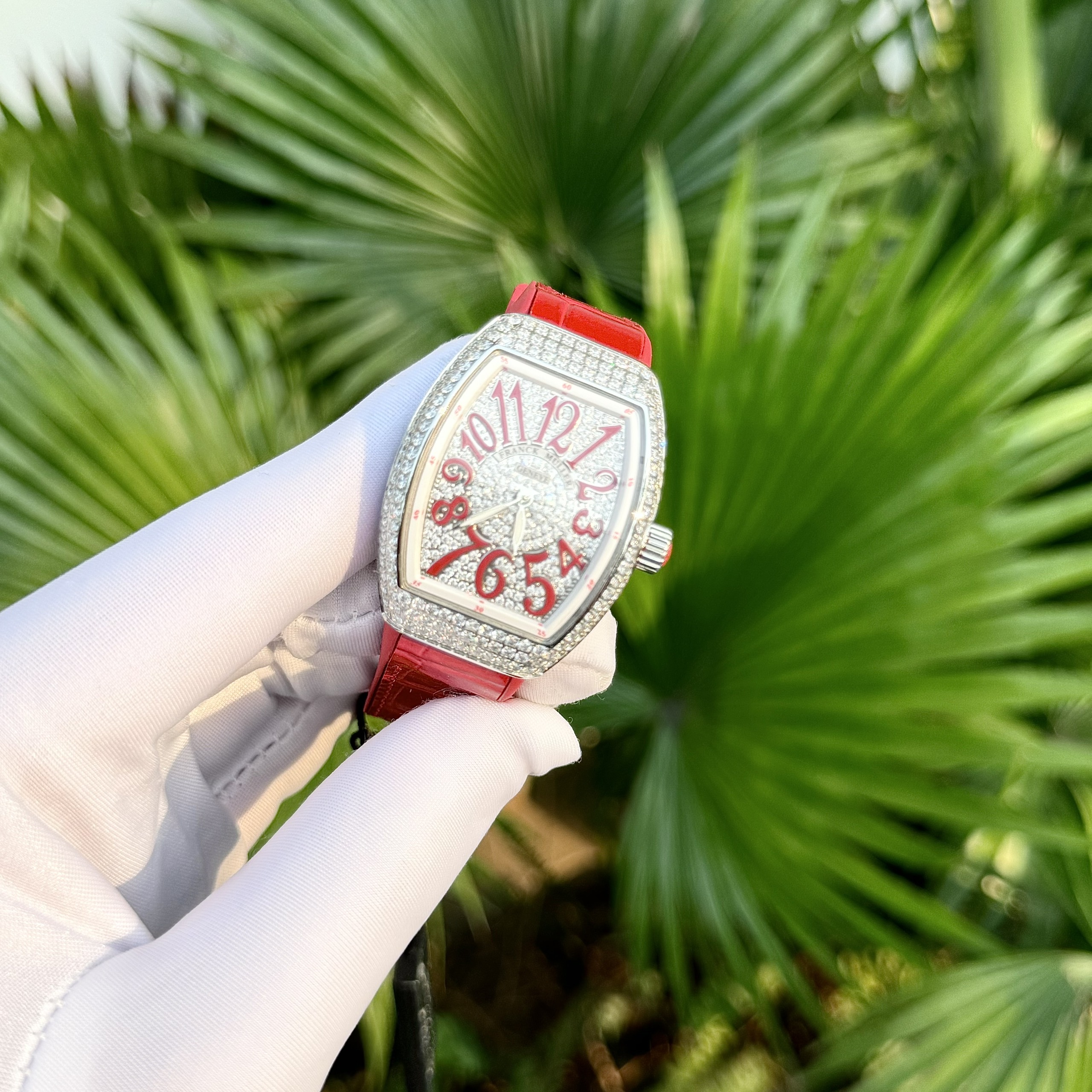 Franck Muller V32 Diamonds Red Color ABF Factory Replica Watch 36mm - Image 4
