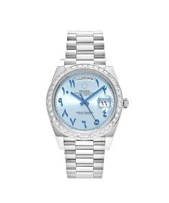 Rolex Day-Date 40 228396TBR Platinum Ice Blue Arabic Dial Diamond Bezel