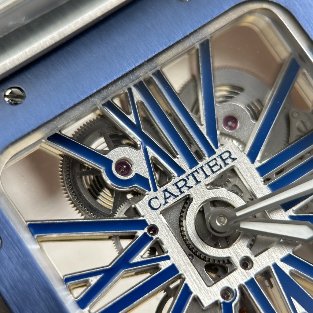 Đồng Hồ Cartier Santos de Cartier Replica Skeleton Demi Xanh Dương Nhà Máy MLF 39.8mm