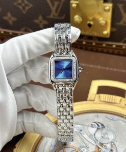 Cartier Panthere Small Model Rep 11 Women’s Blue Face CZ Stone Bezel 23x30mm
