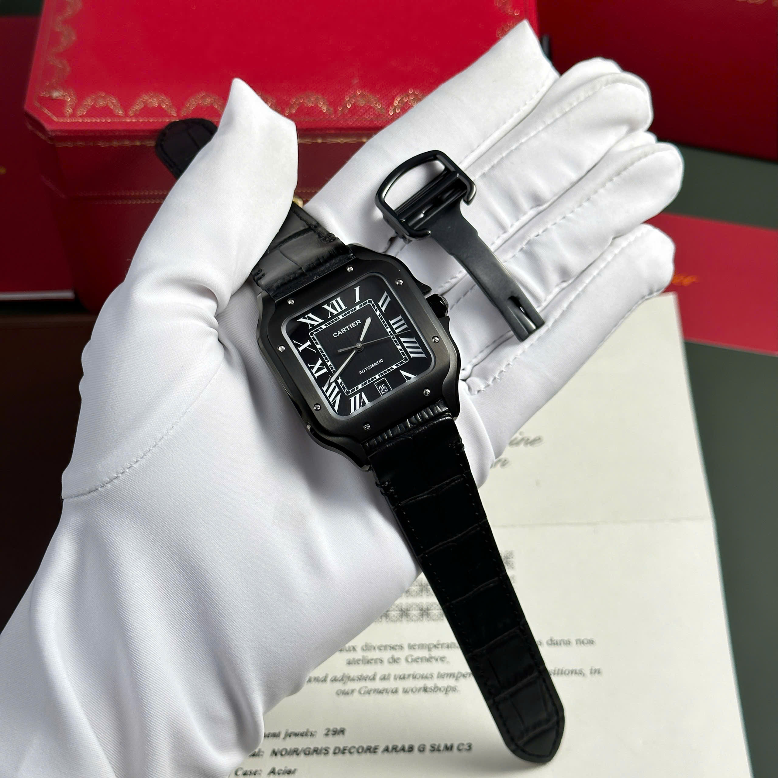 Cartier Santos de Cartier Replica Luxury Watch Black Leather Strap BV Factory 39.8mm