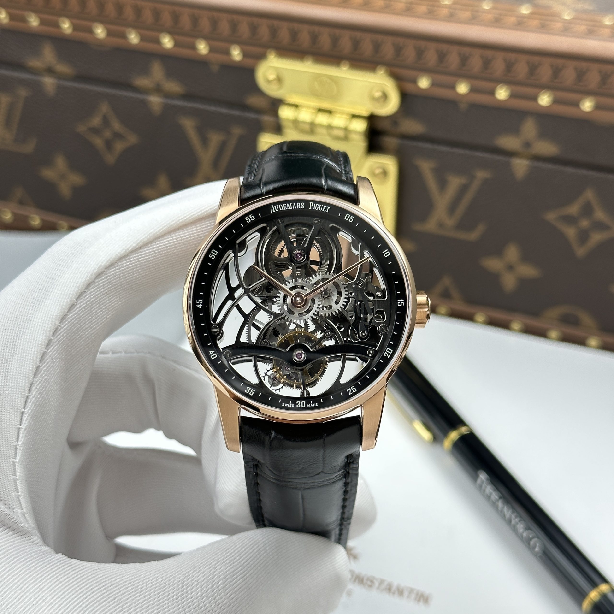 Audemars Piguet 26600 Replica Luxury Tourbillon Openwork Rose Gold Plated Leather Strap 41mm - Image 2