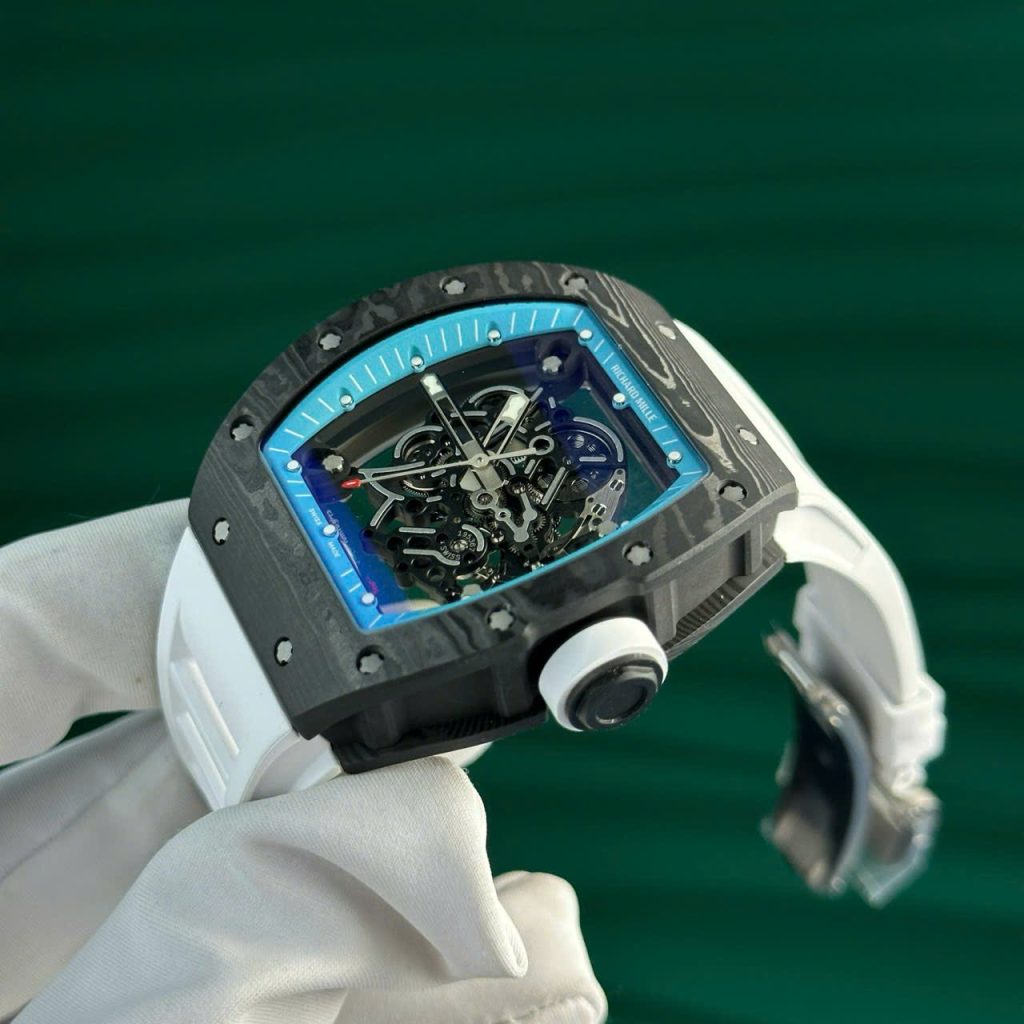 Đồng Hồ Richard Mille Chế Tác Carbon NTPT RM055 Dây Cao Su Trắng Nhà Máy ZF 49.9×42.7mm