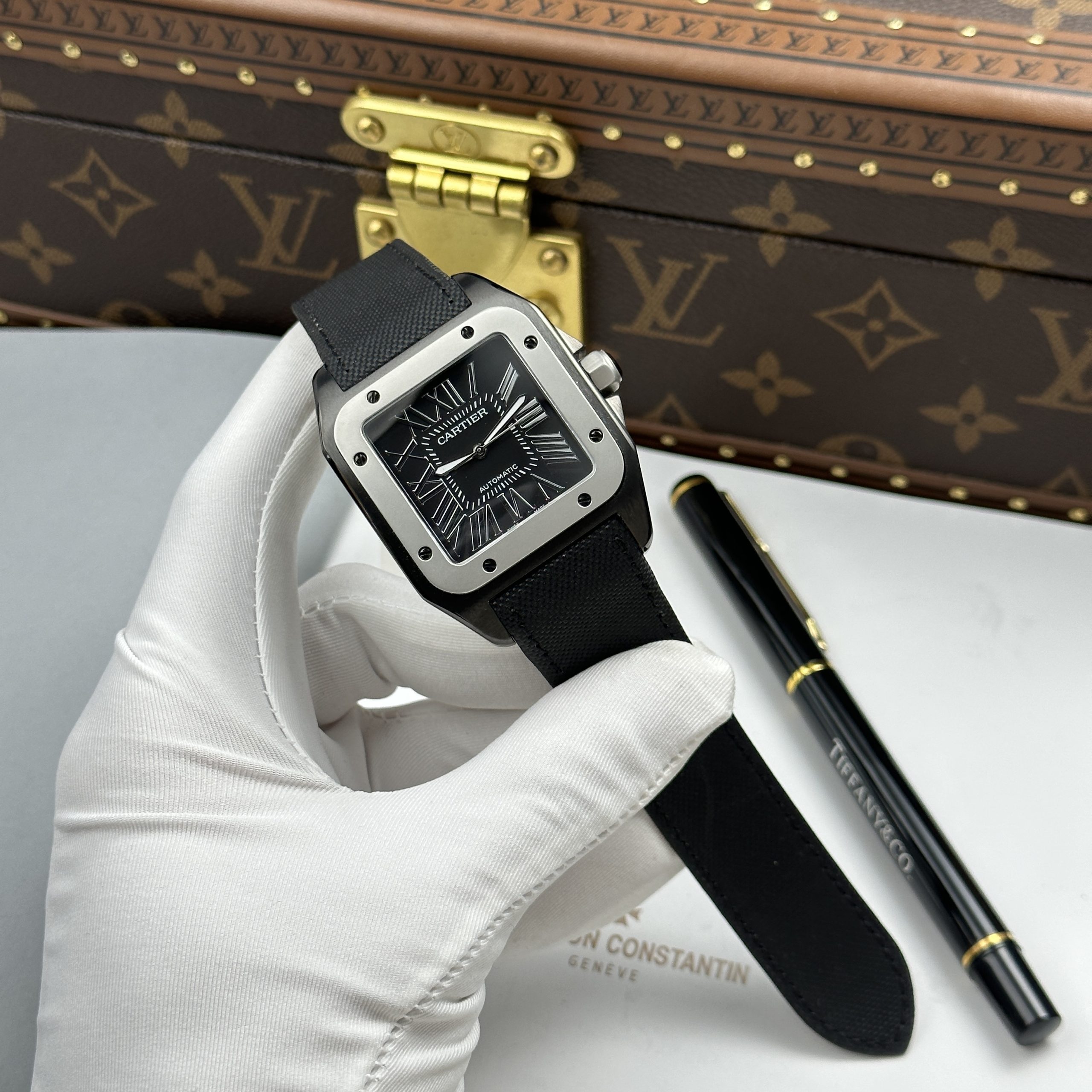 Cartier Santos 100 XL Replica 11 Watch ADLC Plated Case Black Dial Grey Bezel 41x51mm - Image 2