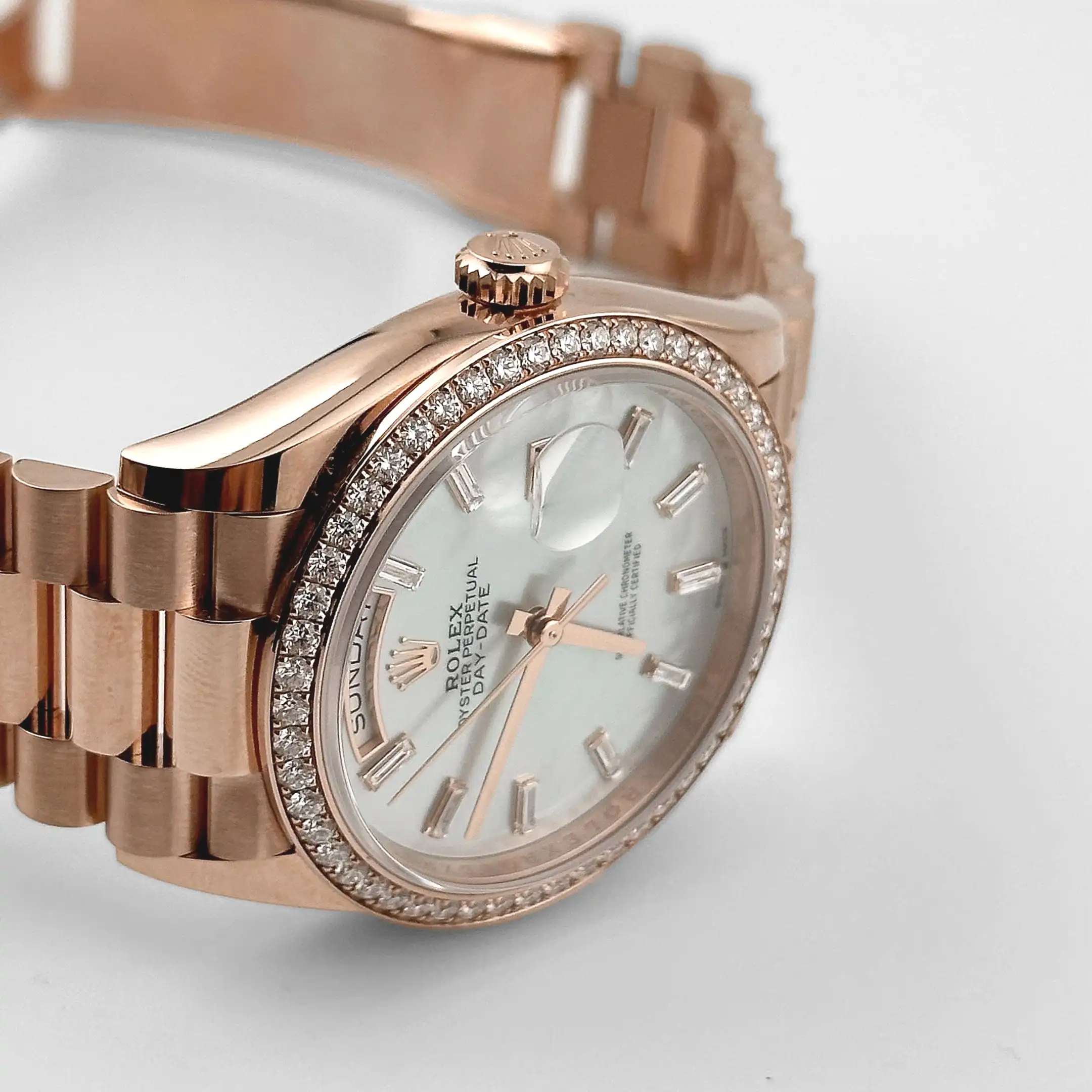 Rolex Day-Date 36 128345RBR Rose Gold Mother of Pearl Diamond Bezel - Image 4