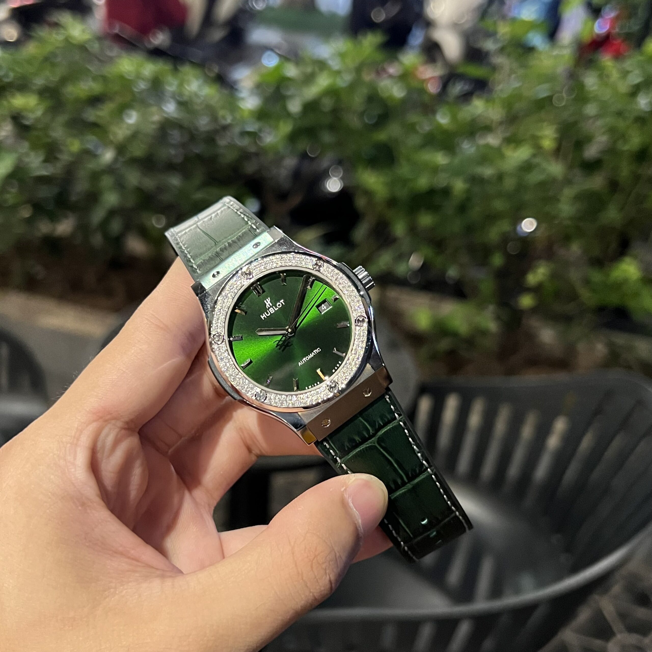 Hublot Classic Fusion Titanium Custom Diamonds Moissanite Green Dial 42mm - Image 4