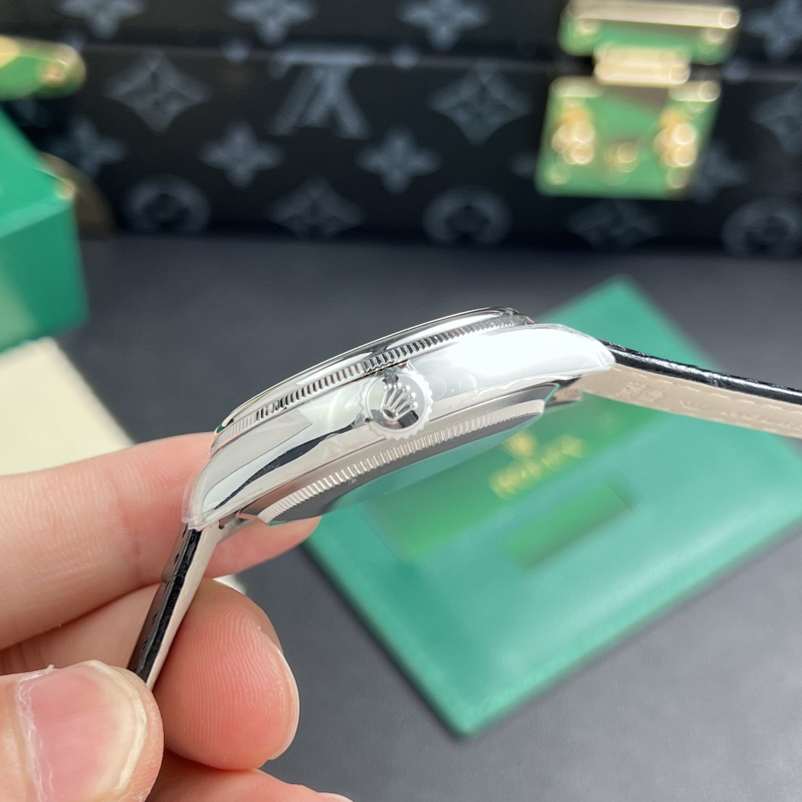 Rolex Cellini 50535 Replica Watch Sliver Leather Strap Best Quality 39mm - Image 6