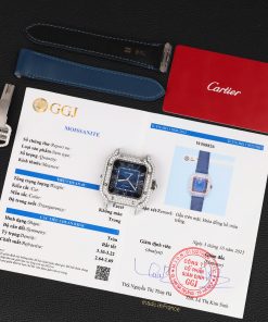 Cartier Santos Men’s Replica 11 Customs Moissanite Diamonds Blue 39.8mm