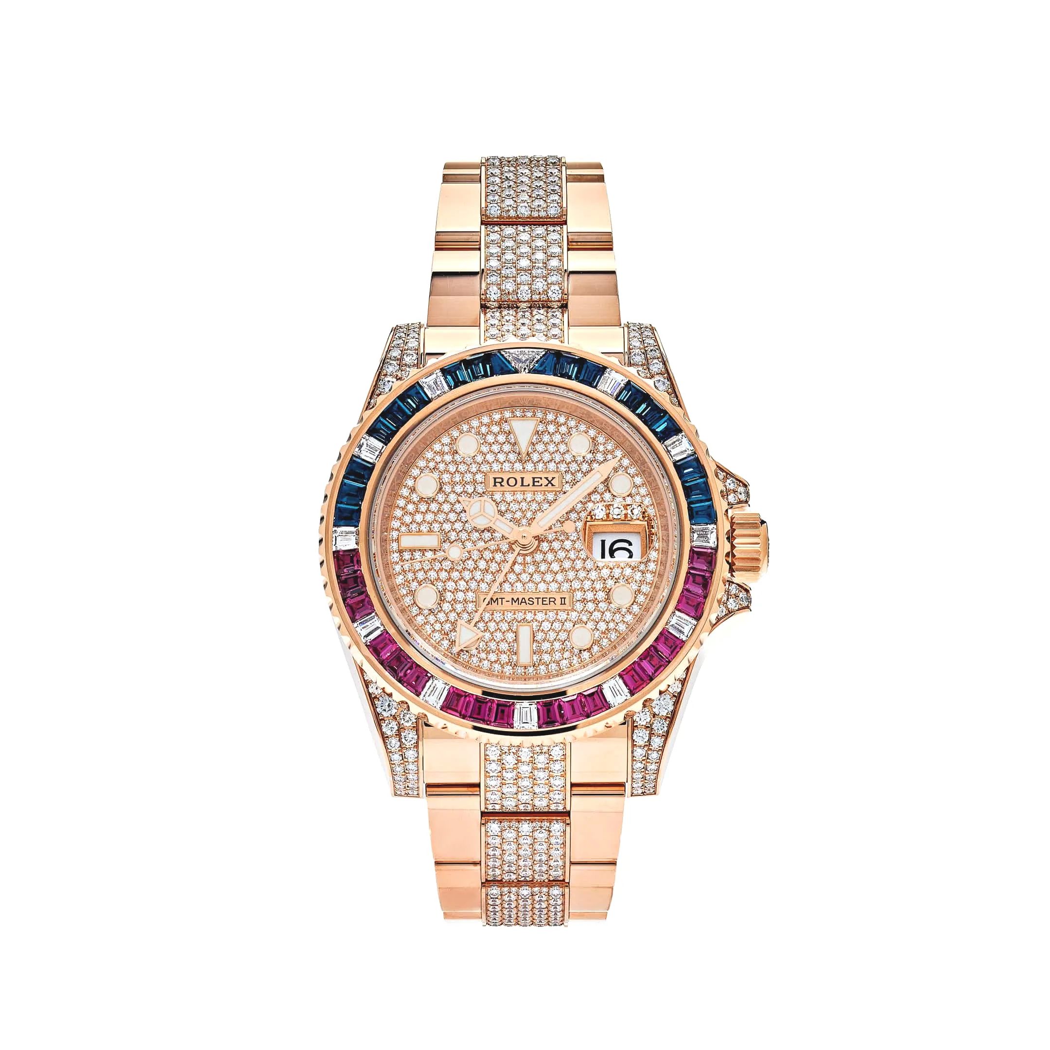 Rolex GMT-Master II 126755SARU Rose Gold Sapphire and Ruby Diamond Pave