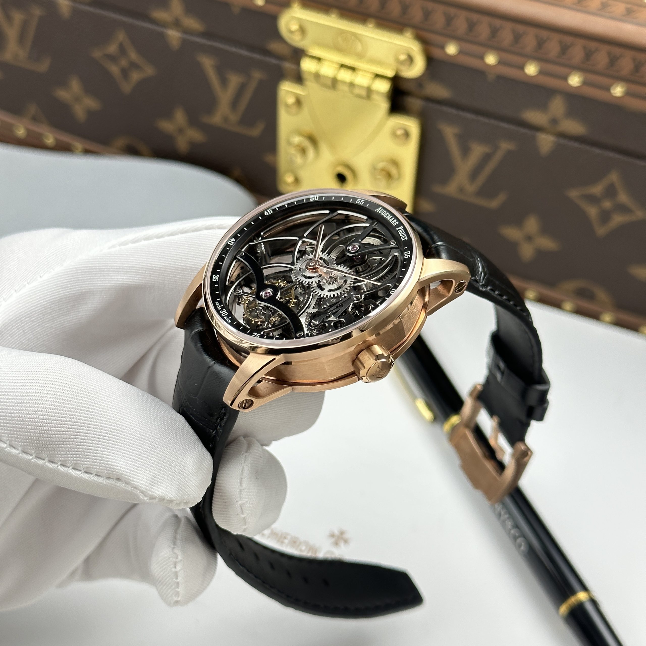 Audemars Piguet 26600 Replica Luxury Tourbillon Openwork Rose Gold Plated Leather Strap 41mm - Image 11