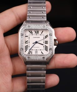 Alternative view of Catier Santos Customs Moissanite Diamonds Bezel Best Replica White Dial 39.8mm