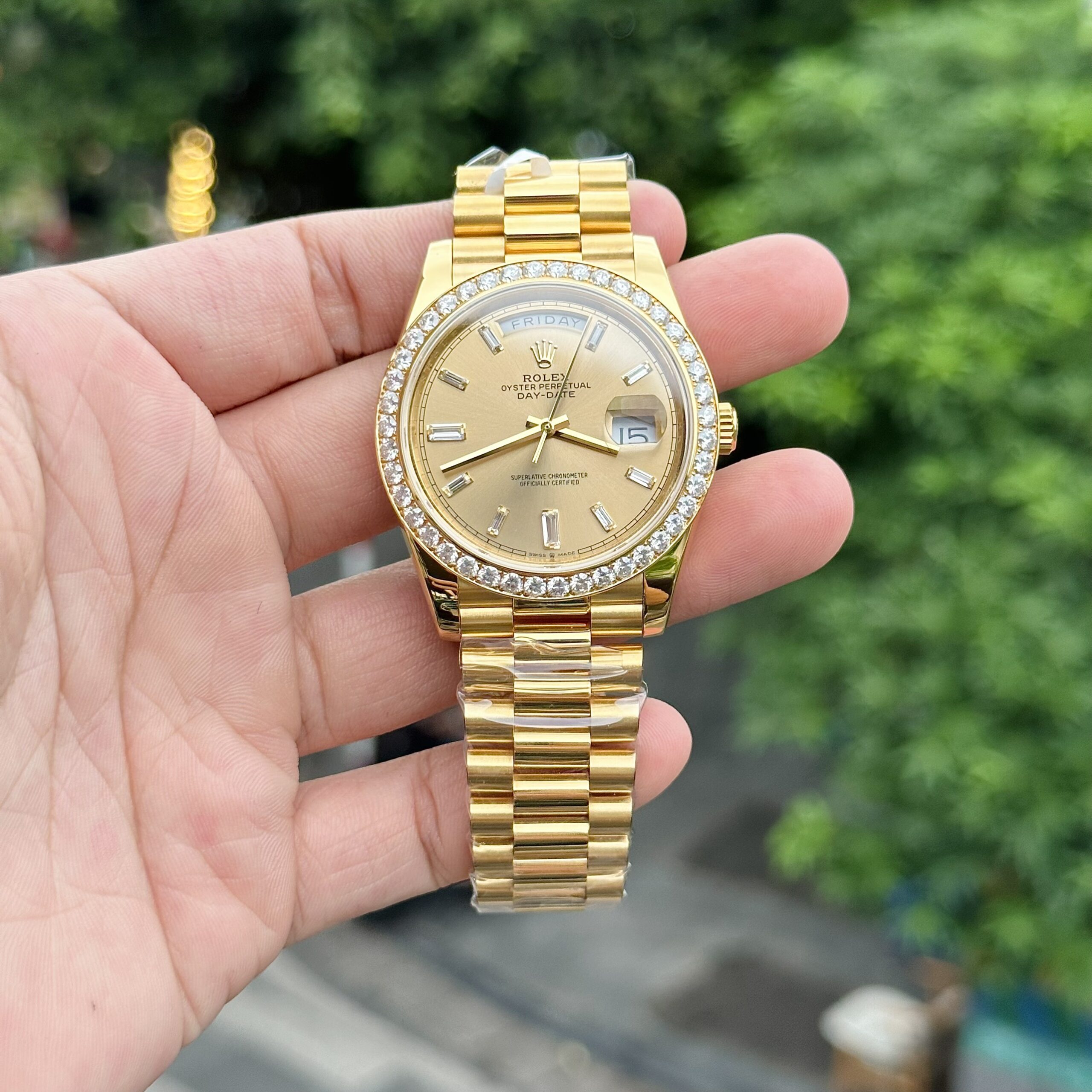 Rolex Day-Date 18K Gold Wrapped Custom Moissanite Diamonds GMF 40mm - Image 5