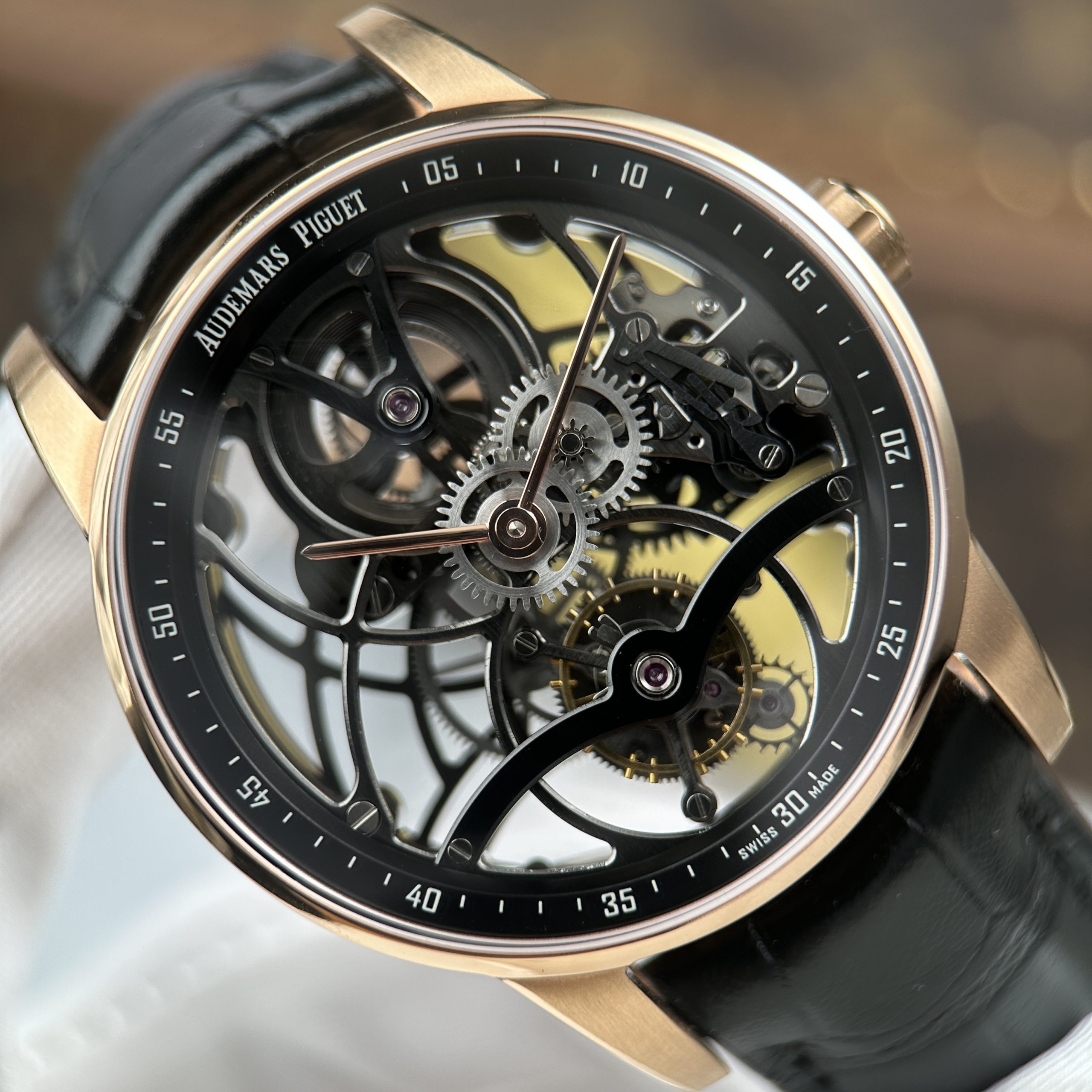Audemars Piguet 26600 Replica Luxury Tourbillon Openwork Rose Gold Plated Leather Strap 41mm - Image 8