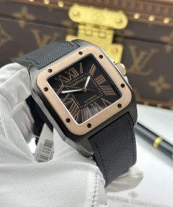 Alternative view of Cartier Santos Fake High-Quality Watch 100 XL Black ADLC Black Dial Rose Gold Bezel 41x51mm