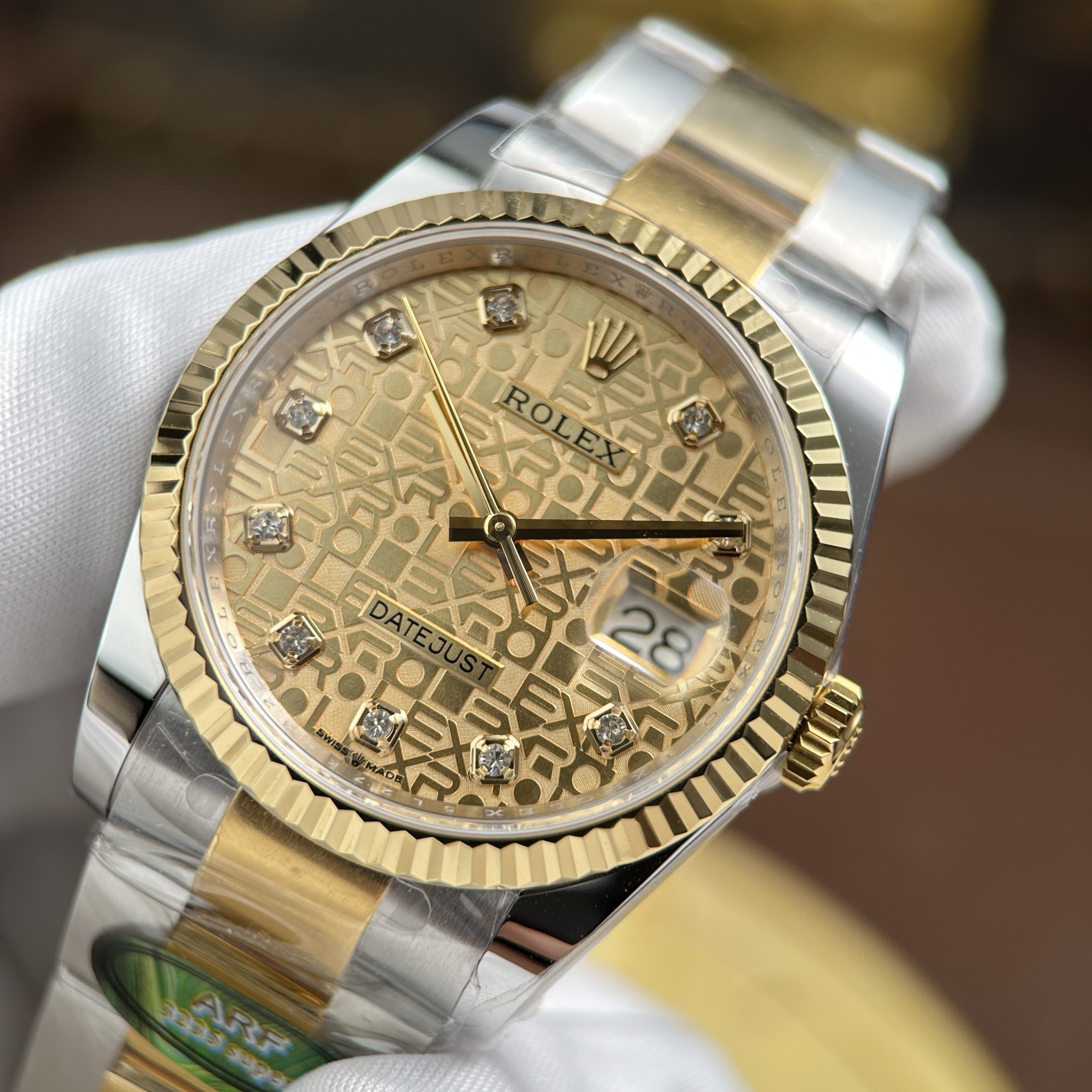 Rolex DateJust High Quality Fake Yellow Dial Oyster Strap AR Factory 36mm - Image 3