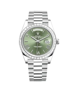 Rolex Day-Date 40 228396TBR Platinum Olive Green Dial Diamond Bezel