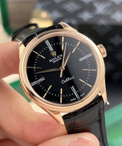 Rolex Cellini 50505 Replica Watch Black Dial Leather Strap 39mm
