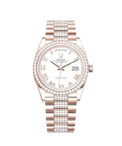 Rolex Day-Date 36 128345RBR Rose Gold Diamond Bezel White Dial