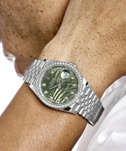 Alternative view of Rolex Datejust 36 126284RBR Stainless Steel Green Palm Frond Diamond Dial Diamond Bezel