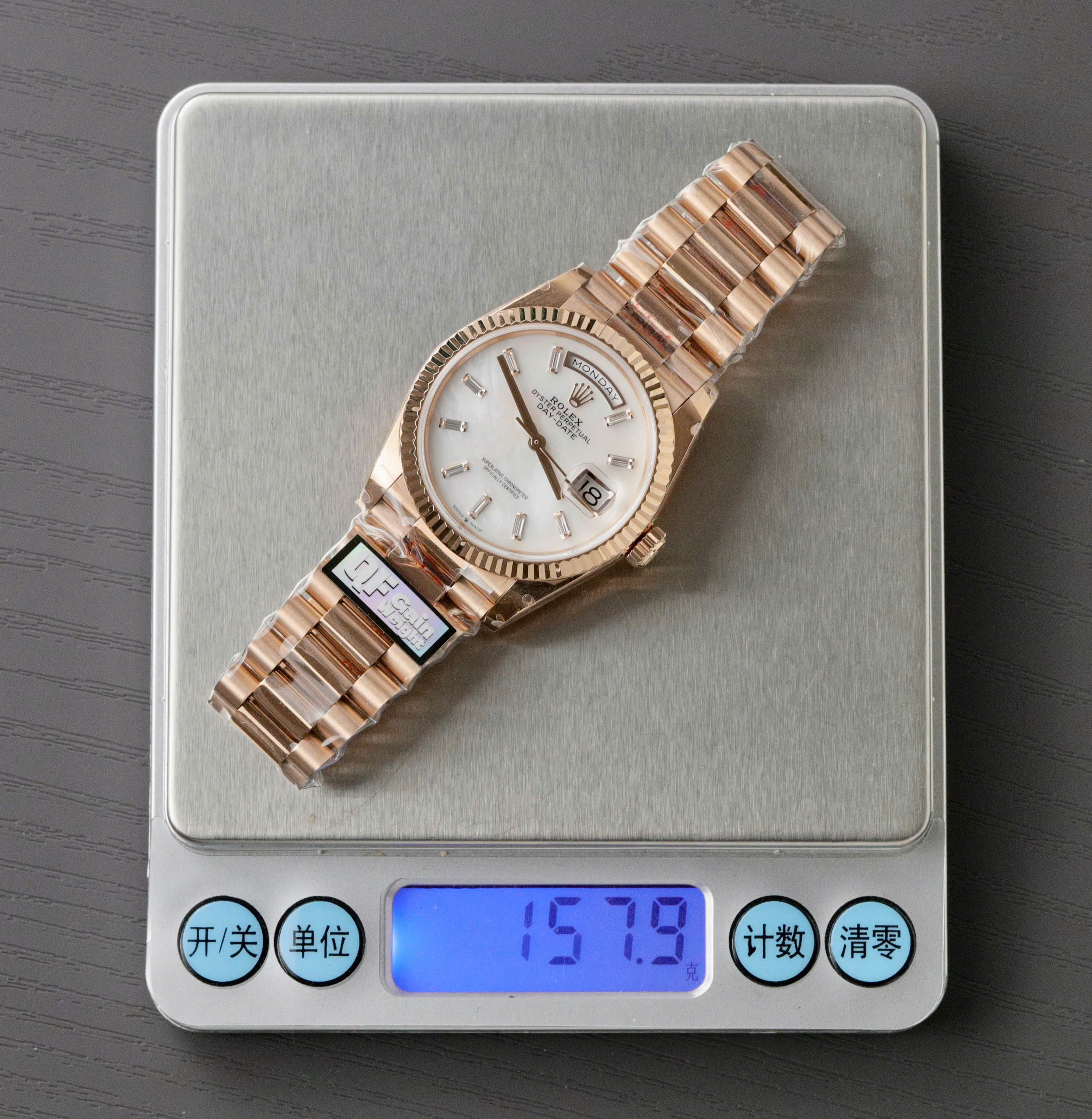 Rolex Day-Date 128238 Replica Watch MOP Face Weight 158gr Factory QF 36mm
