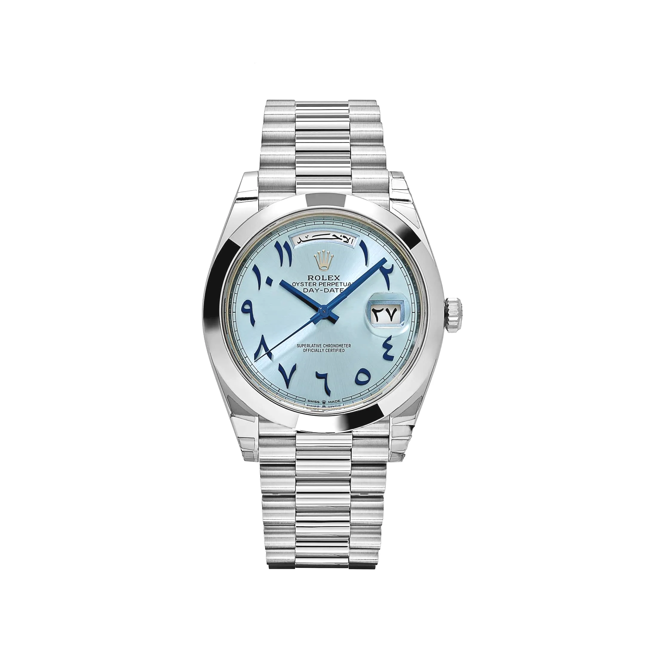 Rolex Day-Date 40 228206 Platinum Ice Blue Arabic Dial Smooth Dial