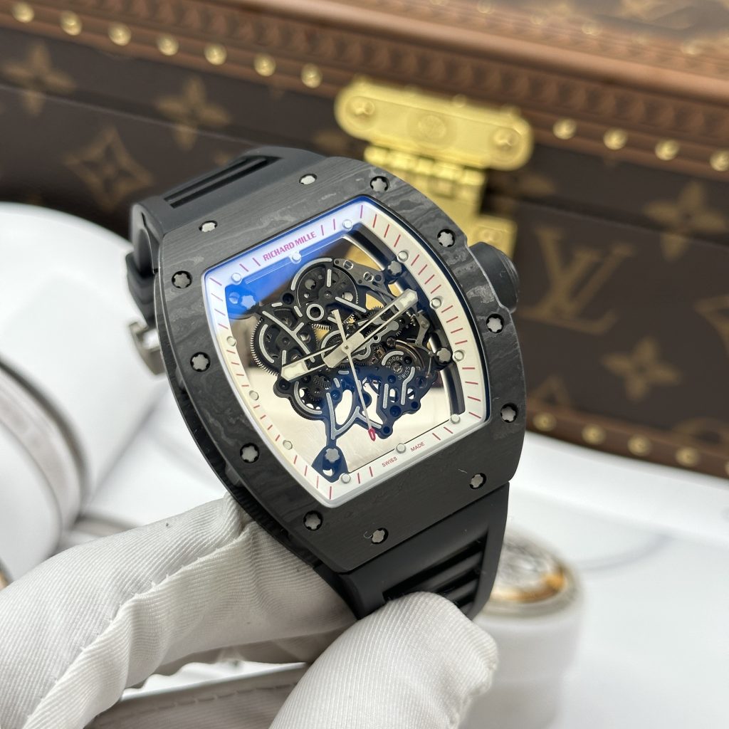 Đồng Hồ Richard Mille Chế Tác Carbon NTPT RM055 Dây Cao Su Đen Nhà Máy ZF 49.9×42.7mm