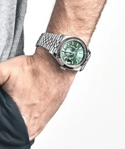 Alternative view of Rolex Sky-Dweller 336934 Stainless Steel Green Dial Jubilee 42mm