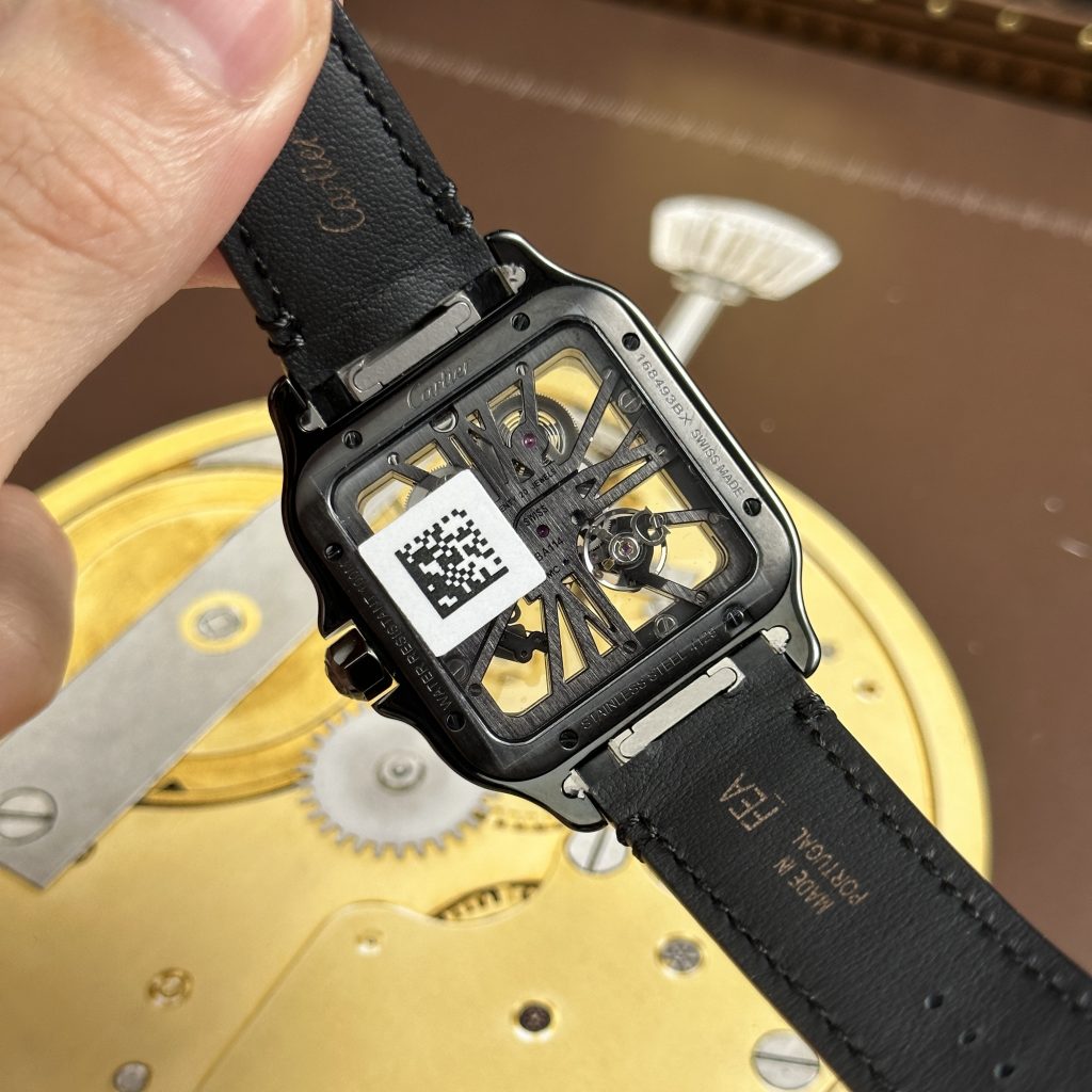 Đồng Hồ Cartier Santos de Cartier Rep Cao Cấp Skeleton Dây Da Đen Nhà Máy MLF 39.8mm