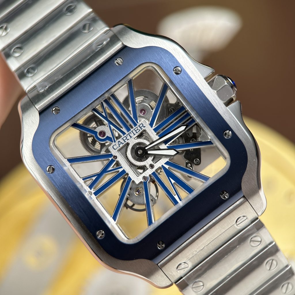 Đồng Hồ Cartier Santos de Cartier Replica Skeleton Demi Xanh Dương Nhà Máy MLF 39.8mm