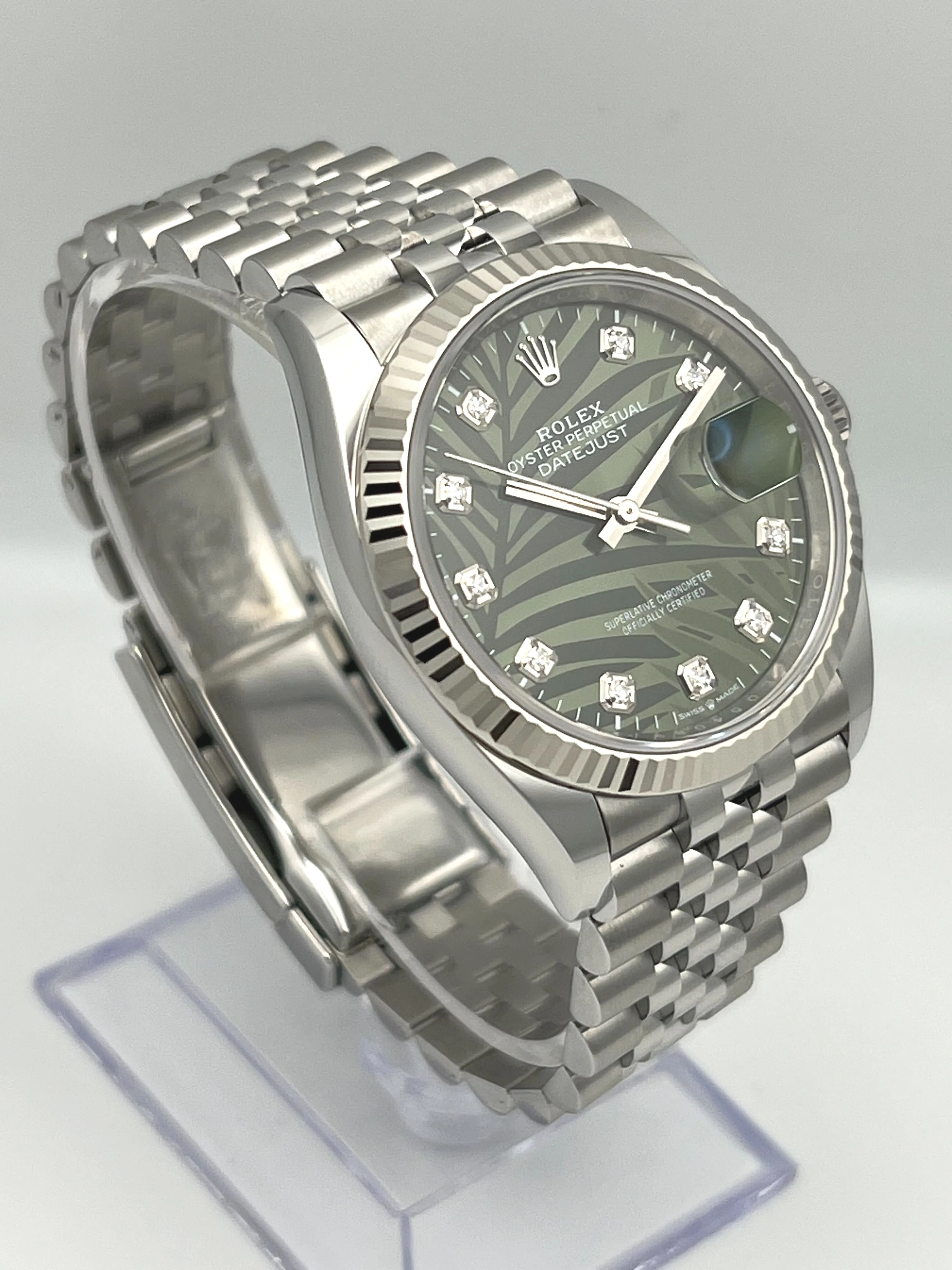 Rolex Datejust 36 126234 White Gold Stainless Steel Palm Motif Diamond Dial Jubilee - Image 4
