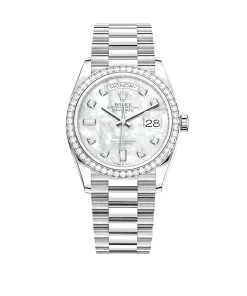 Rolex Day-Date 36 128349RBR White Gold Diamond Bezel Mother of Pearl Diamond Dial