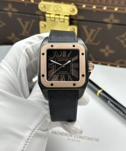 Cartier Santos Fake High-Quality Watch 100 XL Black ADLC Black Dial Rose Gold Bezel 41x51mm