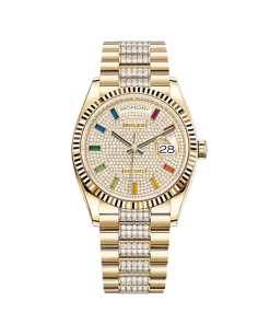 Rolex Day-Date 36 128238 Yellow Gold Diamond-Paved Rainbow Dial