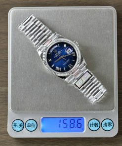 Rolex Day-Date 128236 Rep 11 Blue Dial Roman Numerals Weight 159gr Factory QF 36mm