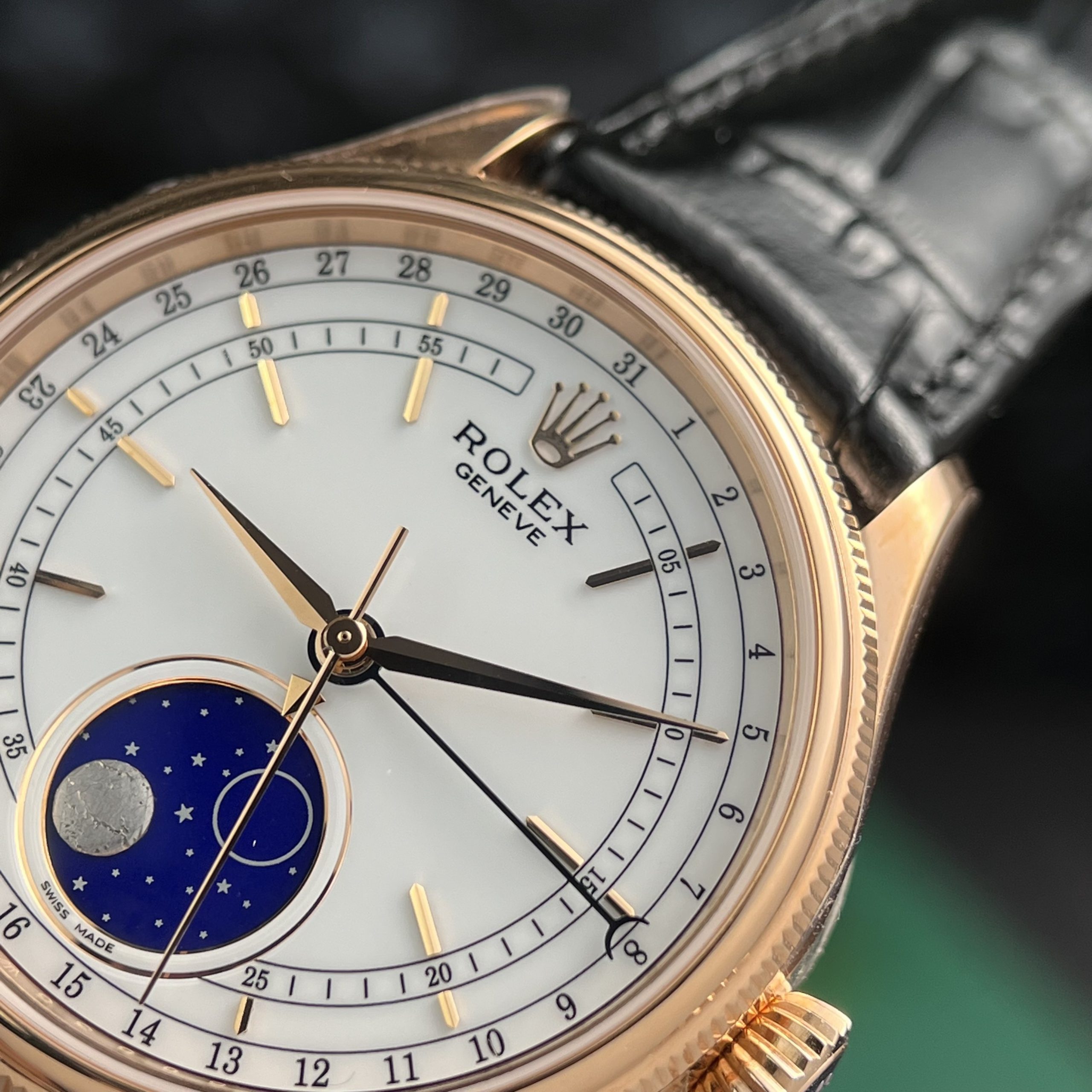 Rolex Cellini 50535 Replica Watch Everose Gold Leather Strap 39mm - Image 5