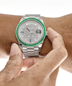 Alternative view of Rolex Day-Date 40 228396TEM Platinum Diamond Dial Emerald Bezel