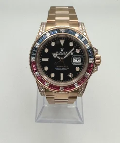 Alternative view of Rolex GMT-Master II 126755SARU ‘SARU’ Rose Gold Black Dial Diamond Bezel