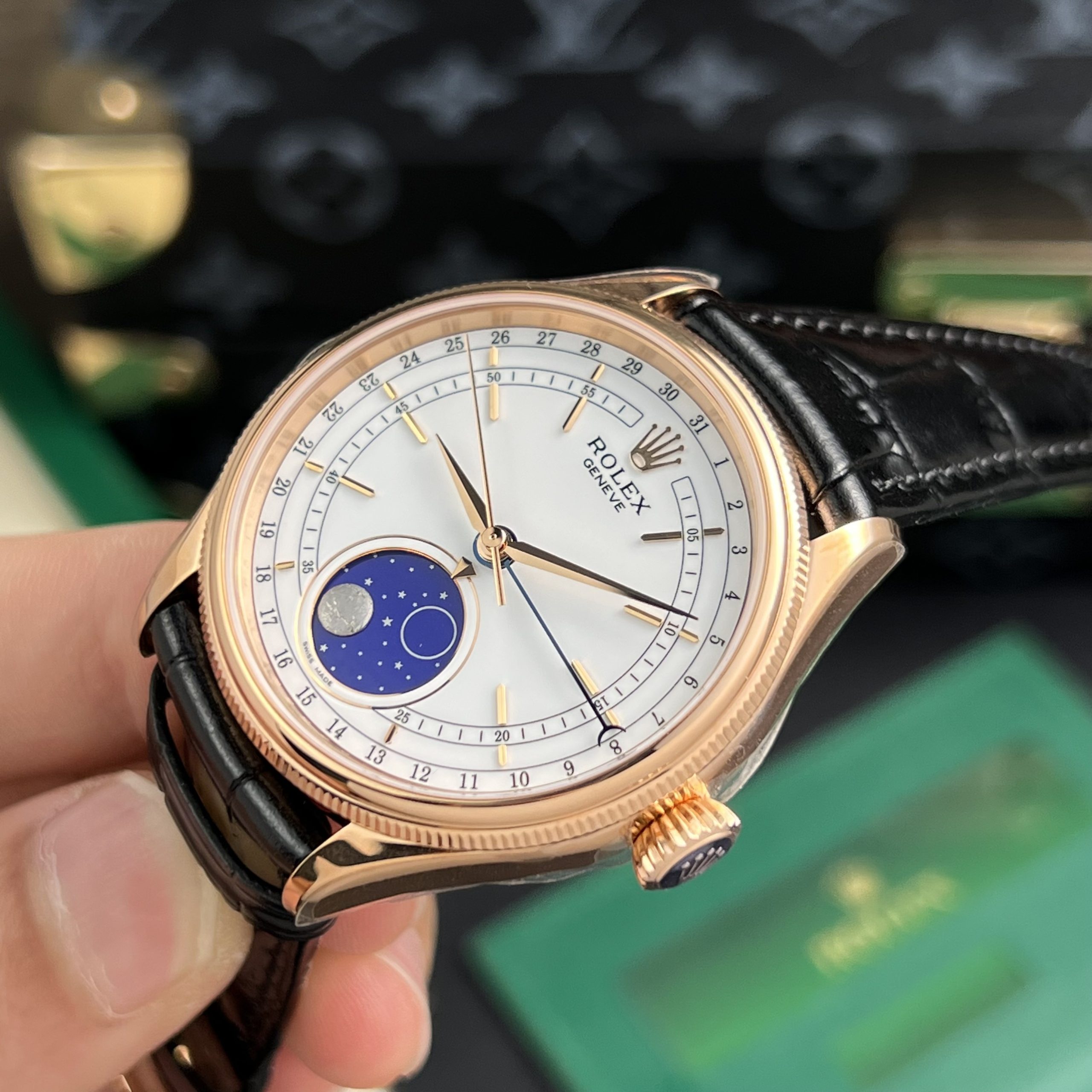 Rolex Cellini 50535 Replica Watch Everose Gold Leather Strap 39mm - Image 3
