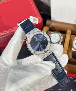Alternative view of Hublot Classic Fusion Titanium Custom Diamonds Moissanite Leaher Blue 38mm